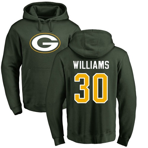 Men Green Bay Packers Green #30 Williams Jamaal Name And Number Logo Nike NFL Pullover Hoodie Sweatshirts->nfl t-shirts->Sports Accessory